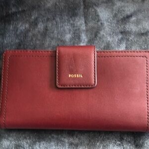 Fossil Red Leather Wallet with Snap Closure